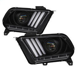 Spyder Light Bar Projector Headlights - LED Sequential Turn Signals - Black — 2010-2014 Ford Mustang (5085429)
