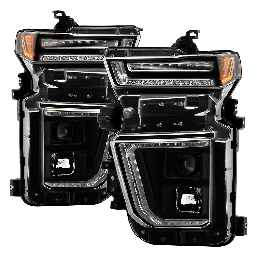 Spyder Projector Headlights - Sequential LED Turn Signal Lights - Black — for select Chevrolet trucks (5088796)