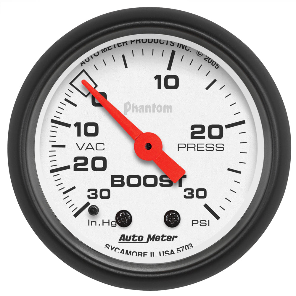 AutoMeter 2-1/16" Boost/Vacuum, 30 in HG/30 PSI, Phantom — Red