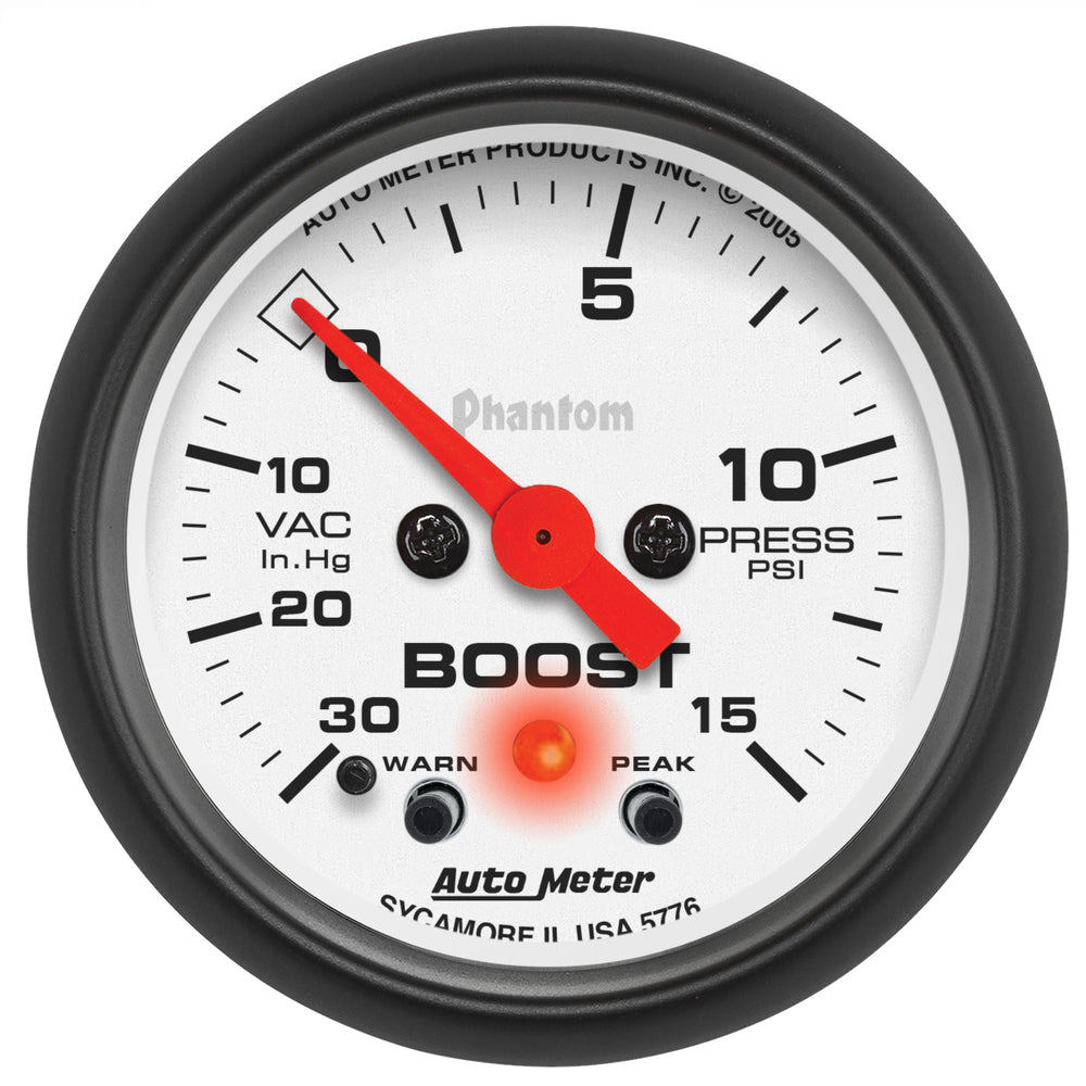 AutoMeter 2-1/16" Boost/Vacuum, 30 in HG/15 PSI, Phantom