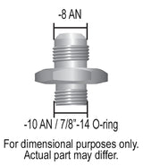 Aluminum Cooler/Adapter Fitting -8AN x -10AN O-ring, Bright Anodized
