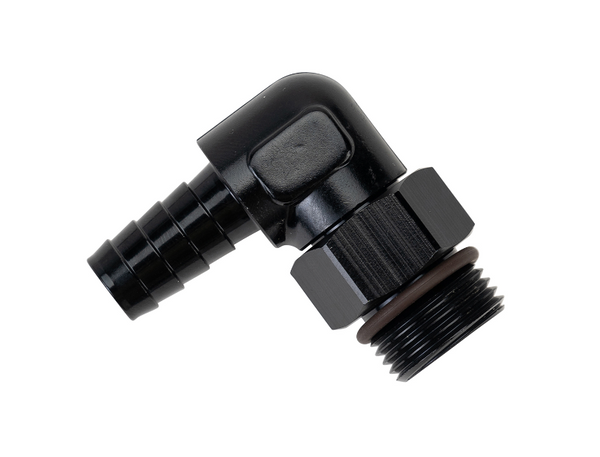 Derale Raccord pivotant en aluminium 90° 7/8-14 UNF x embout cannelé 1/2"