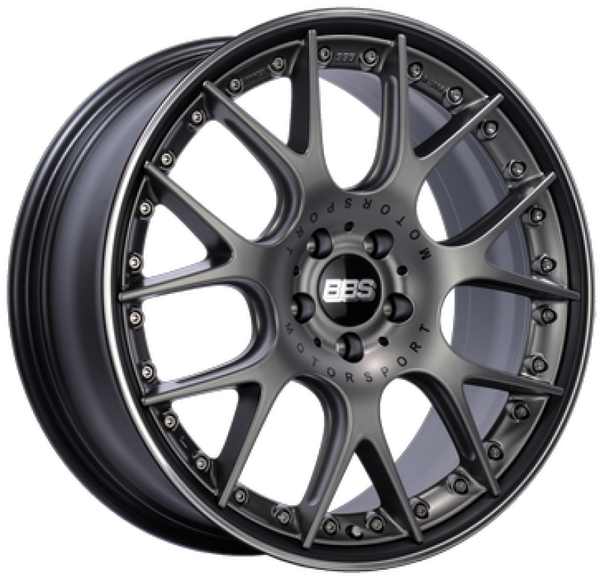 BBS Roue CH-RII 20x10.5 5x112 ET35 à protège-jante en inox - centre platine satiné, rebord noir - PFS/agrafe 82mm requis