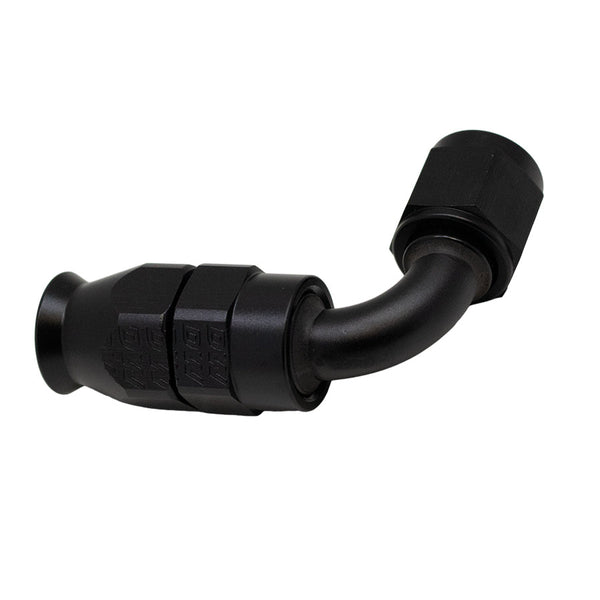 DeatschWerks Raccord d'extrémité de boyau PTFE femelle pivotant à 90 degrés 6AN (1 insert olive inclus) - noir mat anodisé