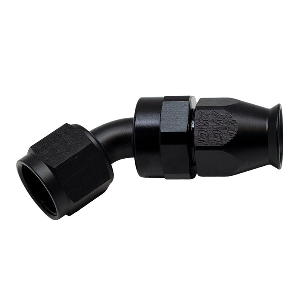 DeatschWerks Raccord d'extrémité de boyau PTFE femelle pivotant à 45 degrés 8AN (1 insert olive inclus) - noir mat anodisé