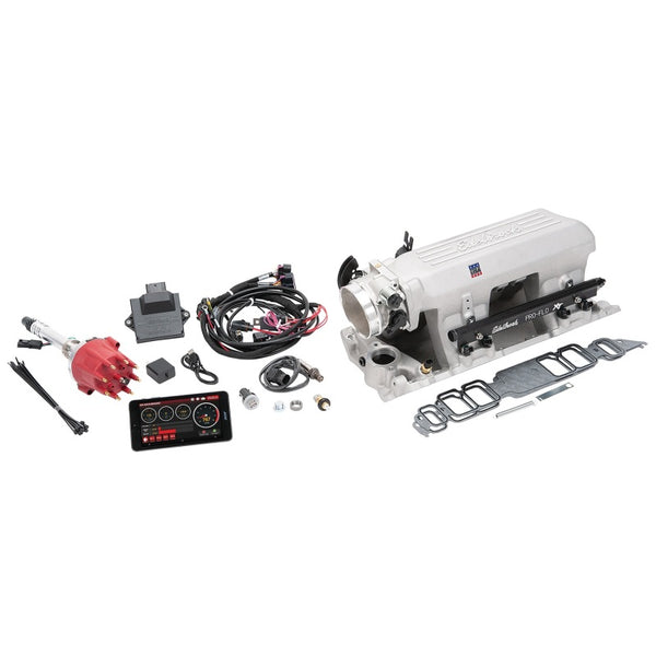 Edelbrock Système EFI Pro Flo 4 XT à injection séquentielle par orifice BBC à orifices rectangulaires bloc standard 625 ch max 35lb/hr - fini satiné