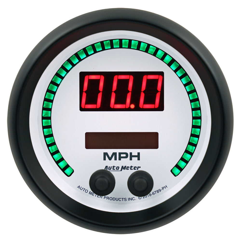AutoMeter Gauge, Speedo, 3 3/8", 260 MPH / 260 KM/H, Elec Program, Phantom Elite Digital