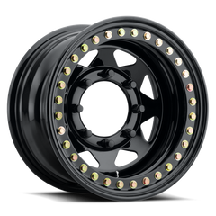 Raceline Roue RT80 Rock à 8 rayons 15x10 po / 8x165.1 BP / déport -25mm / alésage 130.81mm - noir brillant