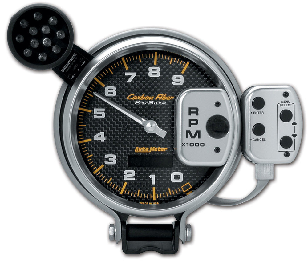 AutoMeter 5" Tachometer, 0-9000 RPM, Pro-Stock Pedestal W/ Super Lite & Peak Mem
