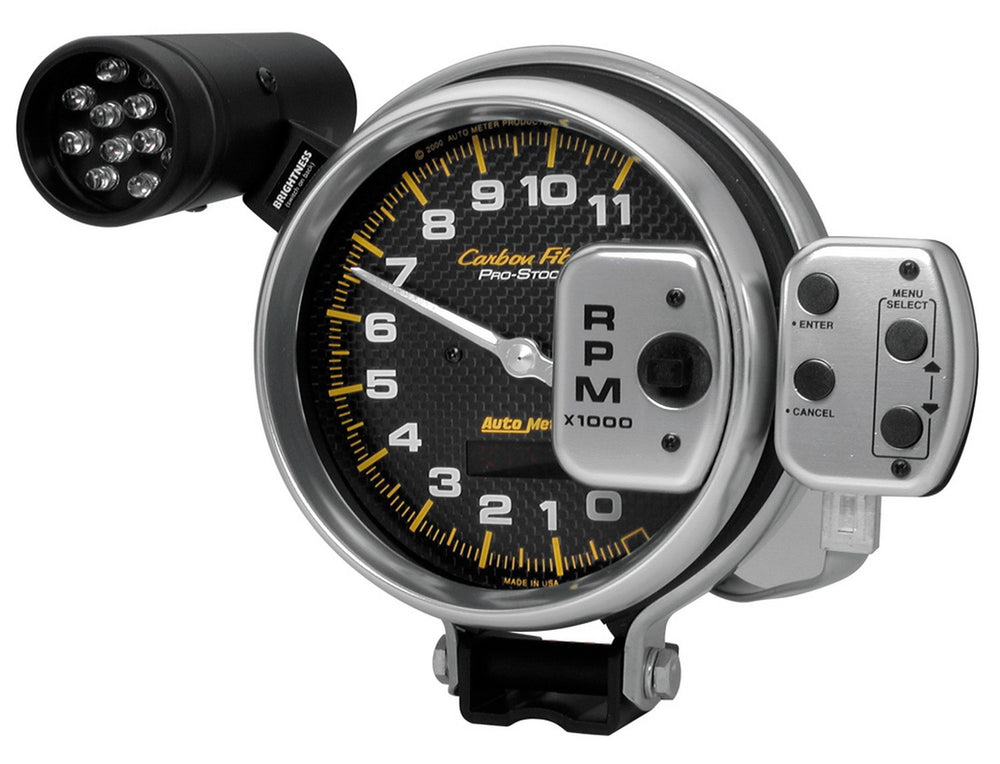 AutoMeter 5" Tachometer, 0-11,000 RPM, Pro-Stock Pedestal W/ Super Lite & Peak Mem, Fiber