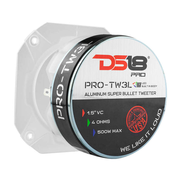 DS18 4in Super Bullet Tweeter 250 Watts RMS 1.5in Titanium Vc 4 ohm RGB LED Lights