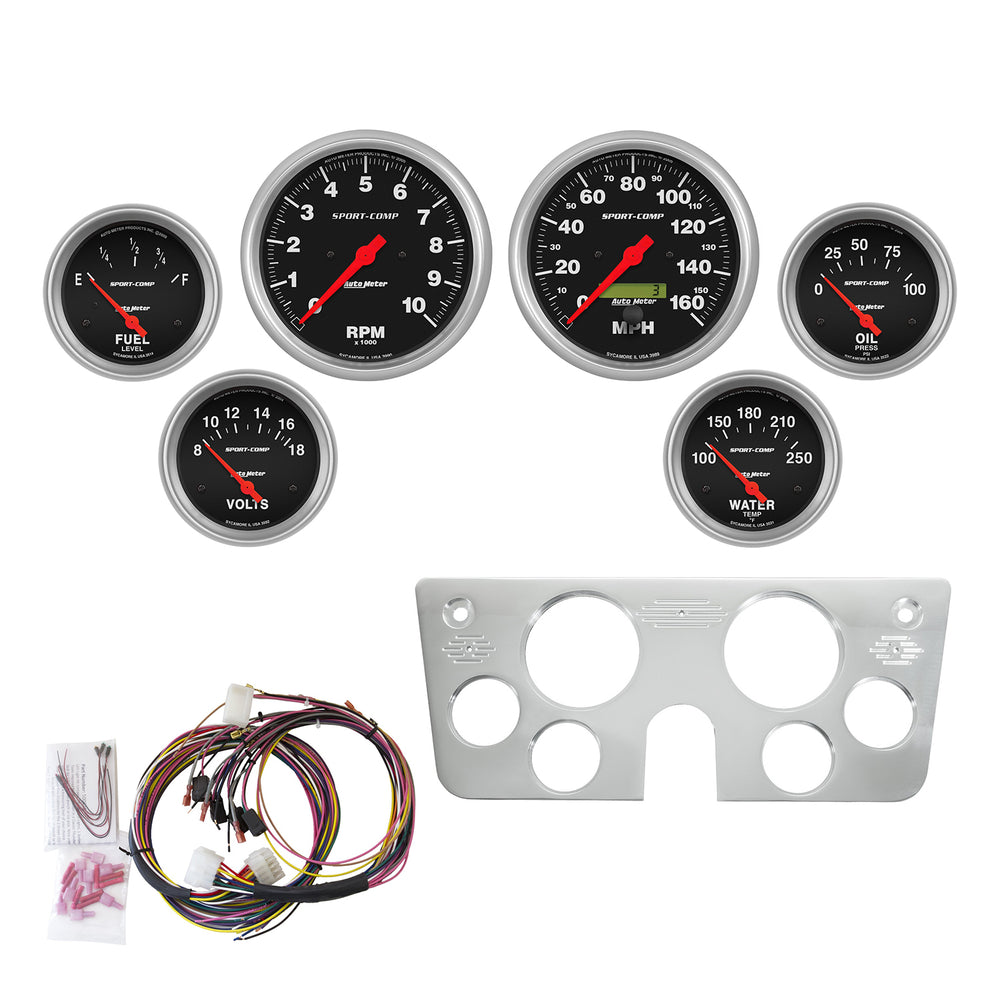 AutoMeter Direct Fit Dash Kit, Chevy Truck 67-72, Tach/MPH/Fuel/Oilp/Wtmp/Volt, Sport-Comp