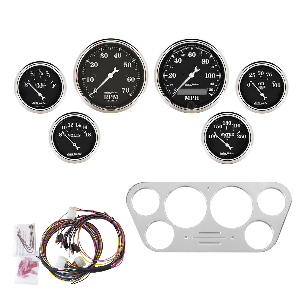 AutoMeter Direct Fit Dash Kit, Ford Truck 53-55, Tach/MPH/Fuel/Oilp/Wtmp/Volt, Otb