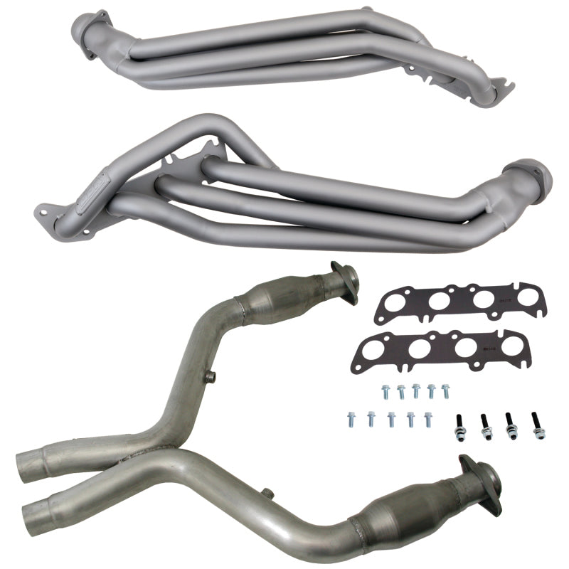 BBK Collecteurs à tubes longs 1-3/4 avec tuyau en X catalysé à haut débit 11-14 Ford Mustang GT (céramique titane)
