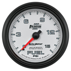 AutoMeter 2-5/8" Fuel Pressure, 0-15 PSI, Phantom II — White