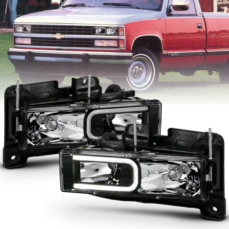 ANZO Phares Crystal avec barre lumineuse boîtier noir 1999-2000 Cadillac Escalade (paire)