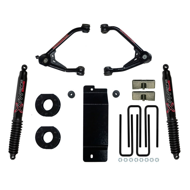 Skyjacker Ensemble de rehaussement 3.5-4 po avec bras de suspension supérieurs 2007-2013 GM 1500 4WD avec amortisseurs arrière Black Max B8500