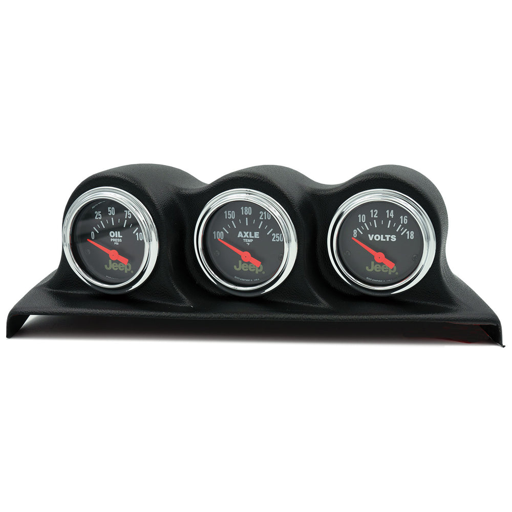 AutoMeter Gauge Kit, 3 PC, Wrangler (JK) 07-10, Oil PSI/Axle Temp/Volt, 100PSI/250ºF/18V
