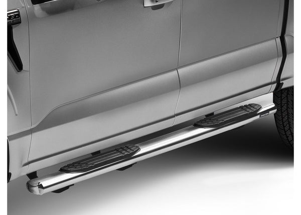 Go Rhino Marchepieds latéraux série 1000 4 po avec supports, poli — 2015+ Ford F-150 / 2017+ F-250 / F-350 Super Duty, cabine multiplace (104415587PS)