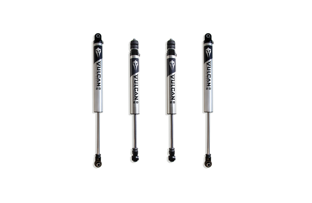 MaxTrac F&R Vulcan Series Shocks - 2.5" Lift Height — Brushed Silver — 2013-2026 Ram 3500 (947325V)