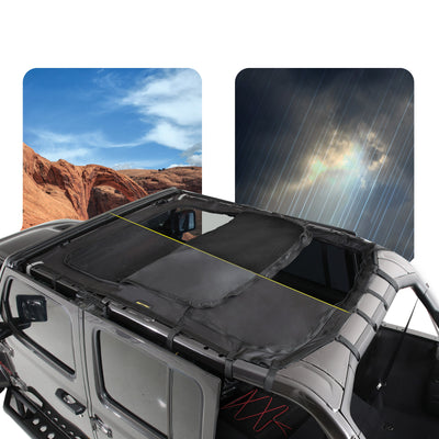 Smittybilt Toit pare-soleil allongé avec lanterneaux 2018+ Wrangler JL 4 portes - filet noir