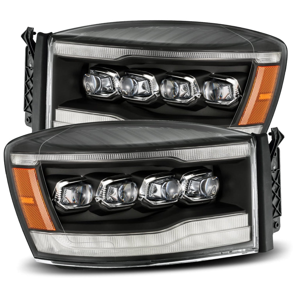 AlphaRex Phares à projecteur DEL NOVA style Plank avec clignotant séquentiel/feux de jour/DEL ambre 06-08 Dodge Ram 1500HD - noir