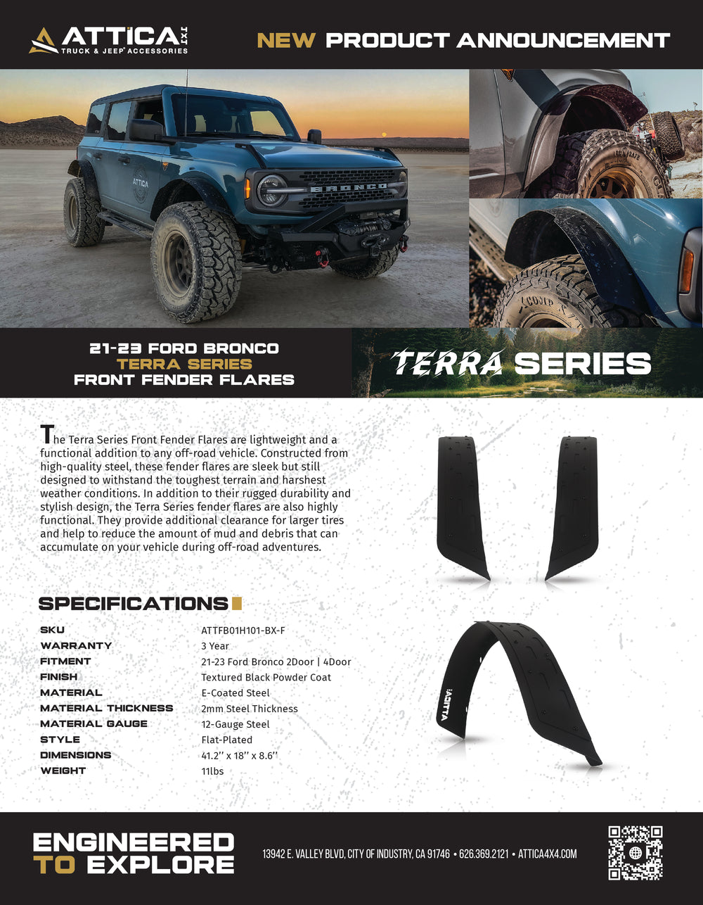 Attica 4x4 2021-2025 Ford Bronco Terra Series Front Fender Flares