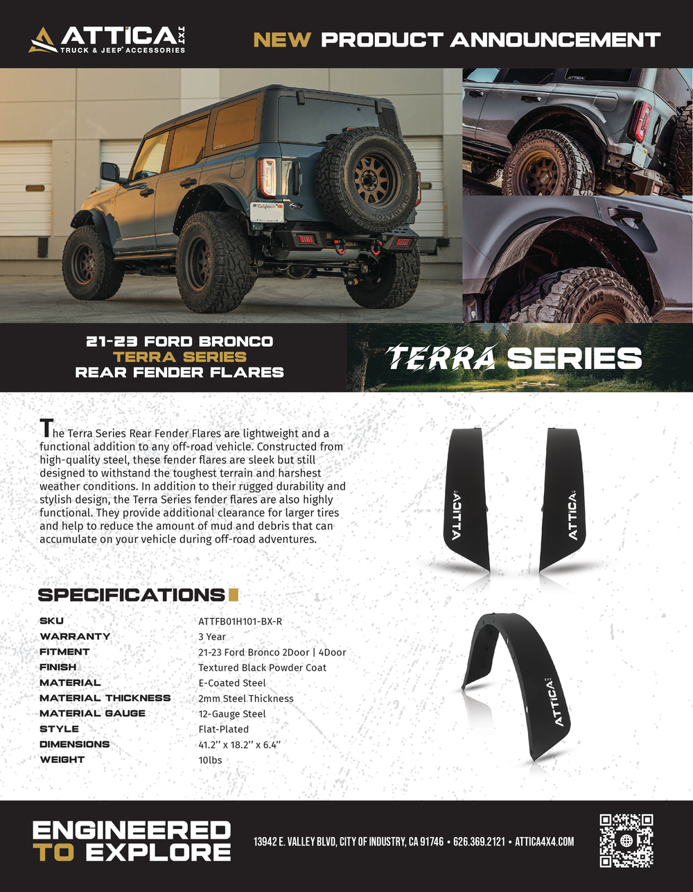 Attica 4x4 2021-2025 Ford Bronco Terra Series Rear Fender Flares