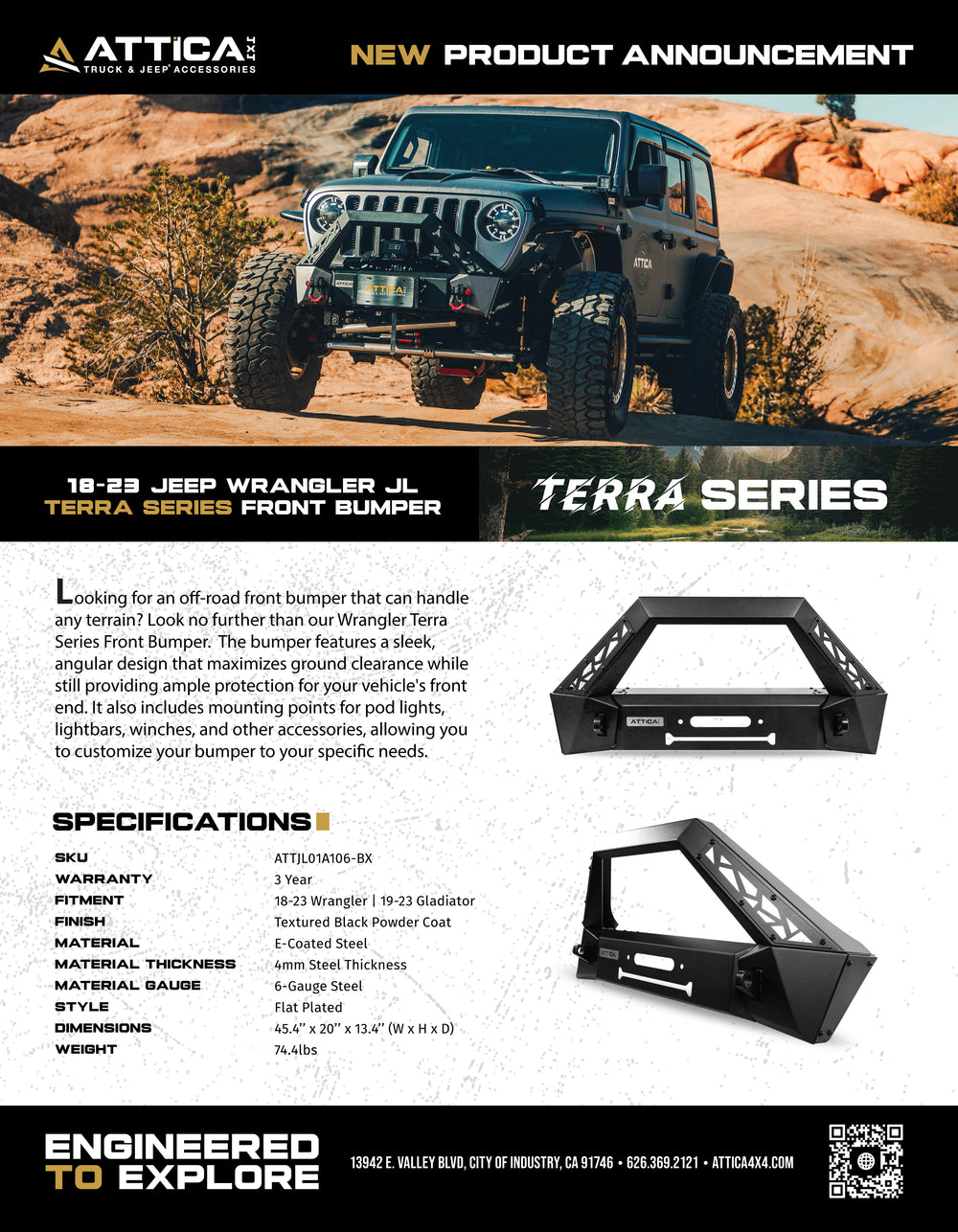 Attica 4x4 2018-2024 Jeep Wrangler JL / Gladiator 2020-2024 Terra Series Front Bumper