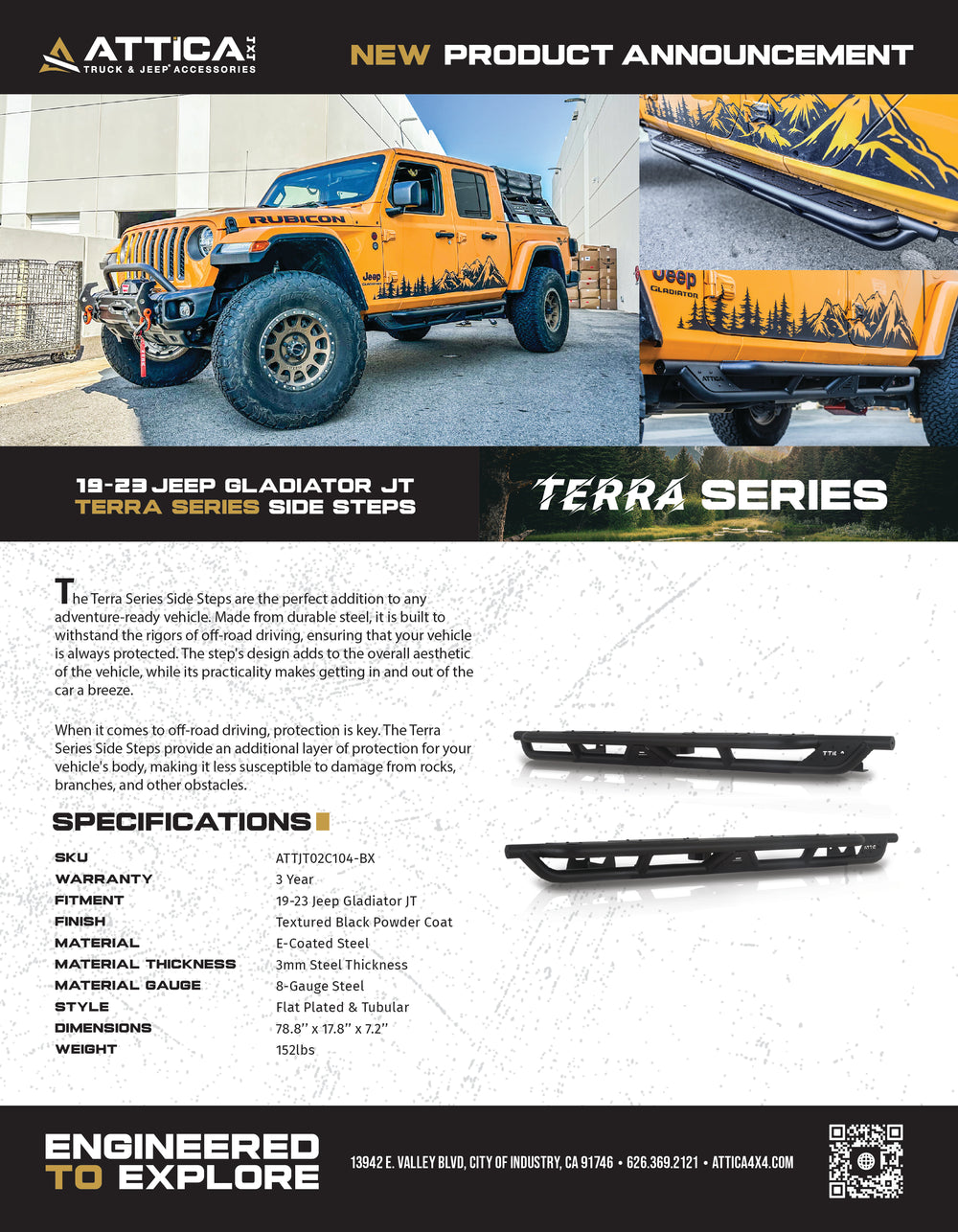 Attica 4x4 2020-2024 Jeep Gladiator JT Terra Series Side Step