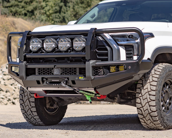 Ironman 4x4 - Apex Triple Hoop Front Bumper - 20W Flood Amber Lights for Toyota Tundra (2022+) - BBP098AK-BRKT-NBFA
