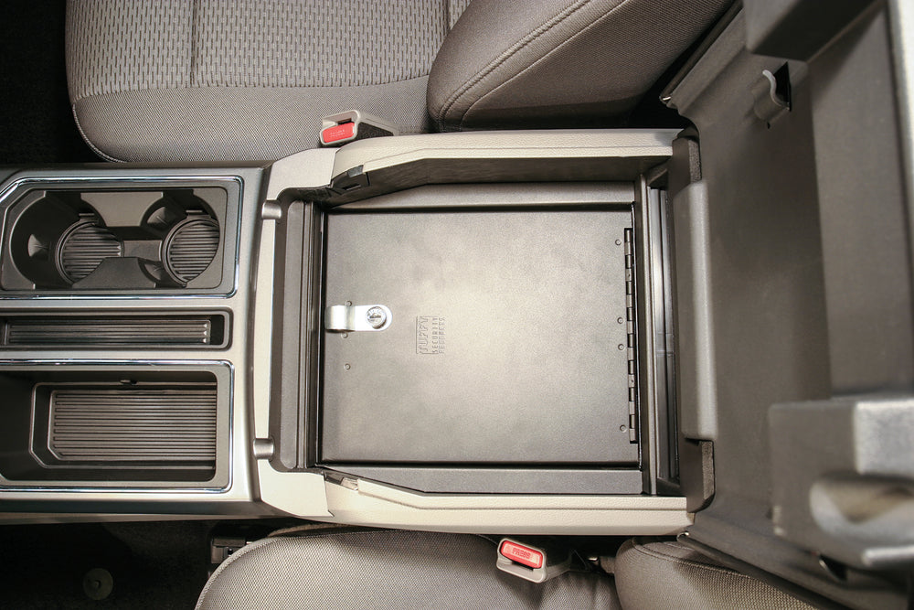 Tuffy Security Products Console Safe - '15-20 F-150 / '17-22 F-250/350 Super Duty / '18-24 Expedition - w/ Flow-Thru Console (Black, Standard Key)