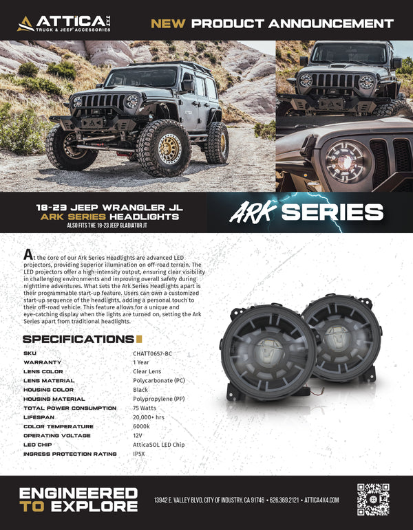 Attica 4x4 2018-24 Jeep Wrangler JL / 2019-24 Jeep Gladiator JT Arc Series LED Headlights