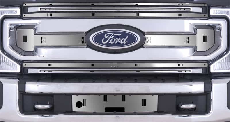 Cloud-Rider Stainless Winter Grille & Bumper Overlay - 20-22 Super Duty XLT W/Block Heater W/License Plate