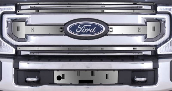Cloud-Rider Stainless Winter Grille & Bumper Overlay - 20-22 Super Duty XLT with Block Heater with License Plate
