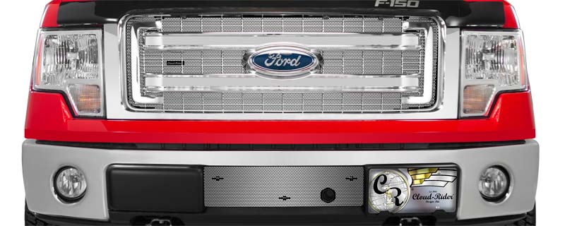 Cloud-Rider Black Grille & Bumper Overlay - 13-14 F150 XL/XLT/STX/FX2/FX4 with 2 Bar Grille - with Block Heater Hole