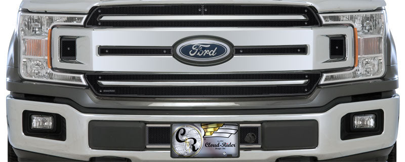 Cloud-Rider Black Grille & Bumper Overlay - 18-20 F150 XLT Bar with Grille - with Licence Plate & Block Heater Hole