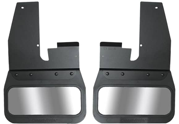 Cloud-Rider Black Custom Fit 14" Wide Kickback Front Mud Flaps with Stainless Insert - 19-26 Ram 2500/3500