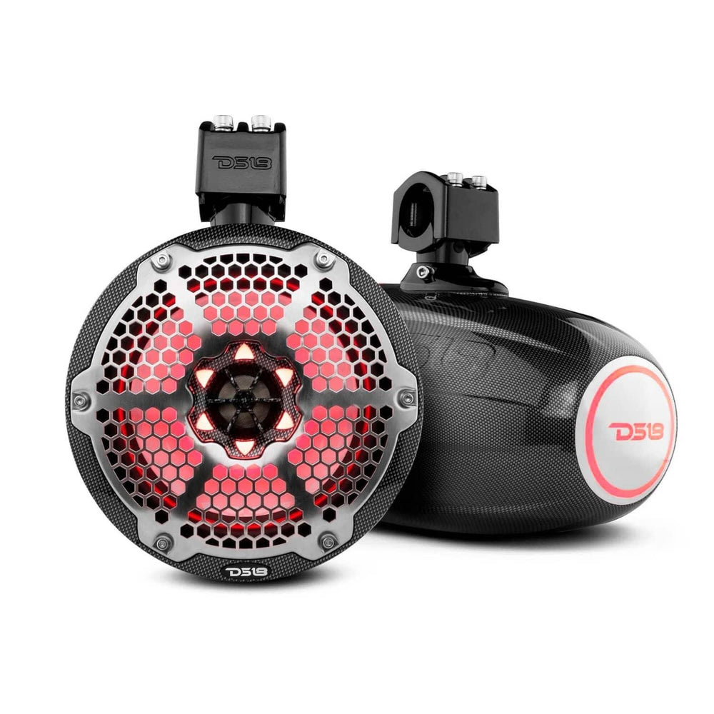 DS18 Nxl 8" Marine Water Resistant Wakeboard Tower Speakers with Integrated RGB LED Lights 375 Watts