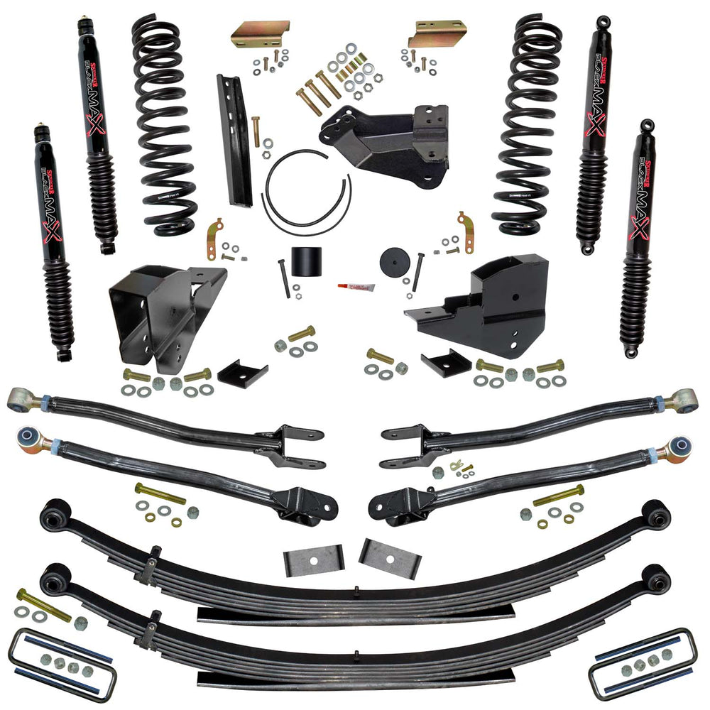 Skyjacker 4 in. Lift Kit with Coils, Leafs, 4-Link Conversion and Black MAX Shocks. — 2023-2025 Ford F-250 / F-350 Super Duty