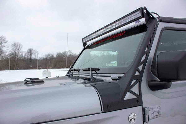 Kentrol/Fishbone Offroad 2018+ Wrangler JL/Jlu 2020+ Gladiator Windshield Light Bracket Black Powder Coat