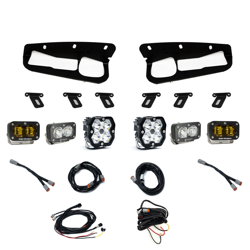 Baja Designs Ford, Bronco (21-26) S2 SAE Amber, S2 Sport D/C Clear, Squadron 2.0 Sport Clear Spot, Steel Bumper