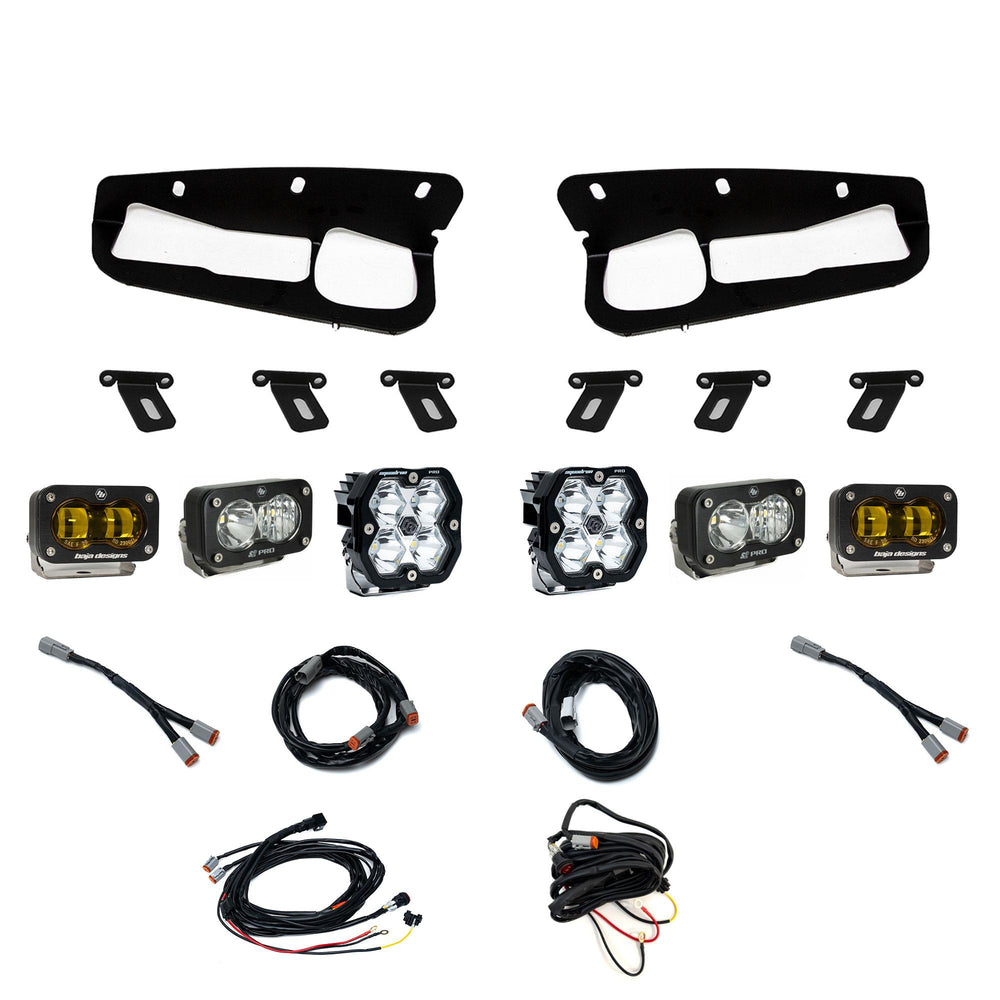 Baja Designs Ford, Bronco (21-26) S2 SAE Amber, S2 Pro D/C Clear, Squadron 2.0 Pro Spot Clear, FPK Steel Bumper