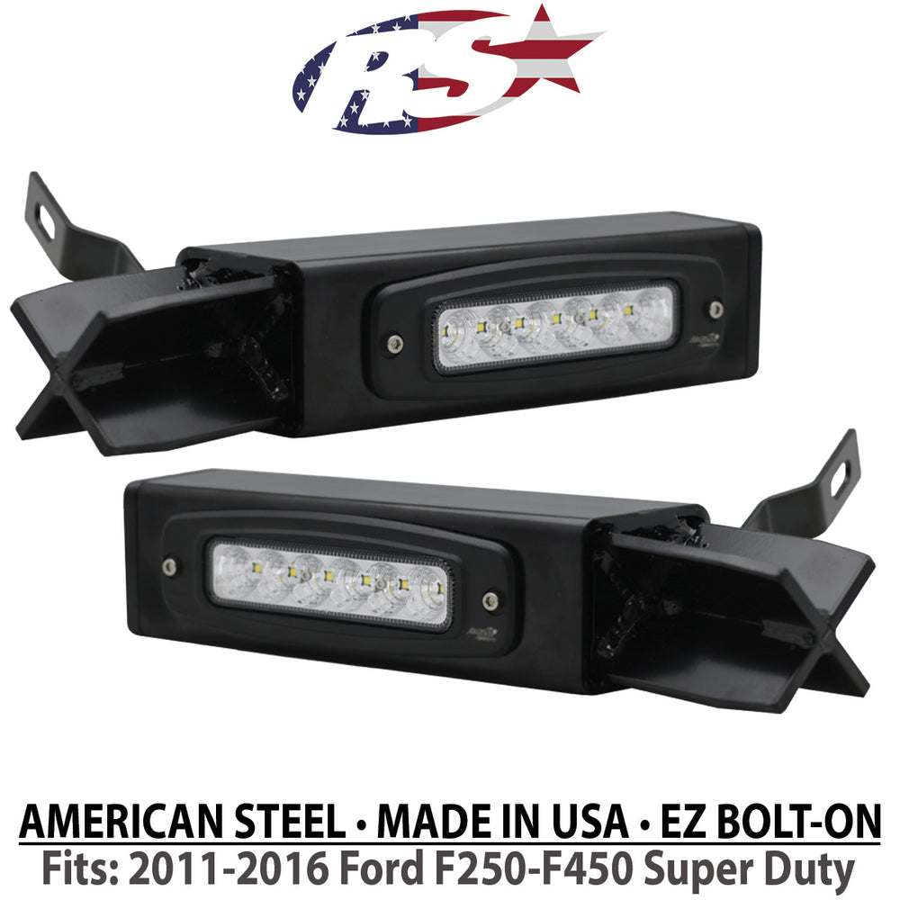 Race Sport 2011-2016 Ford F250-F450 Super Duty Hitch Bar Reverse 7in LED Flood Lighting Heavy Duty Bolt-On Street Series Kit and Single End Light Cap
