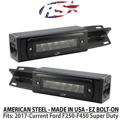 Race Sport 2017-Current Ford F250-F450 Super Duty Hitch Bar Reverse 7in LED Flood Lighting Heavy Duty Bolt-On Blacked Out Kit with Heated Lens and Single End Light Cap