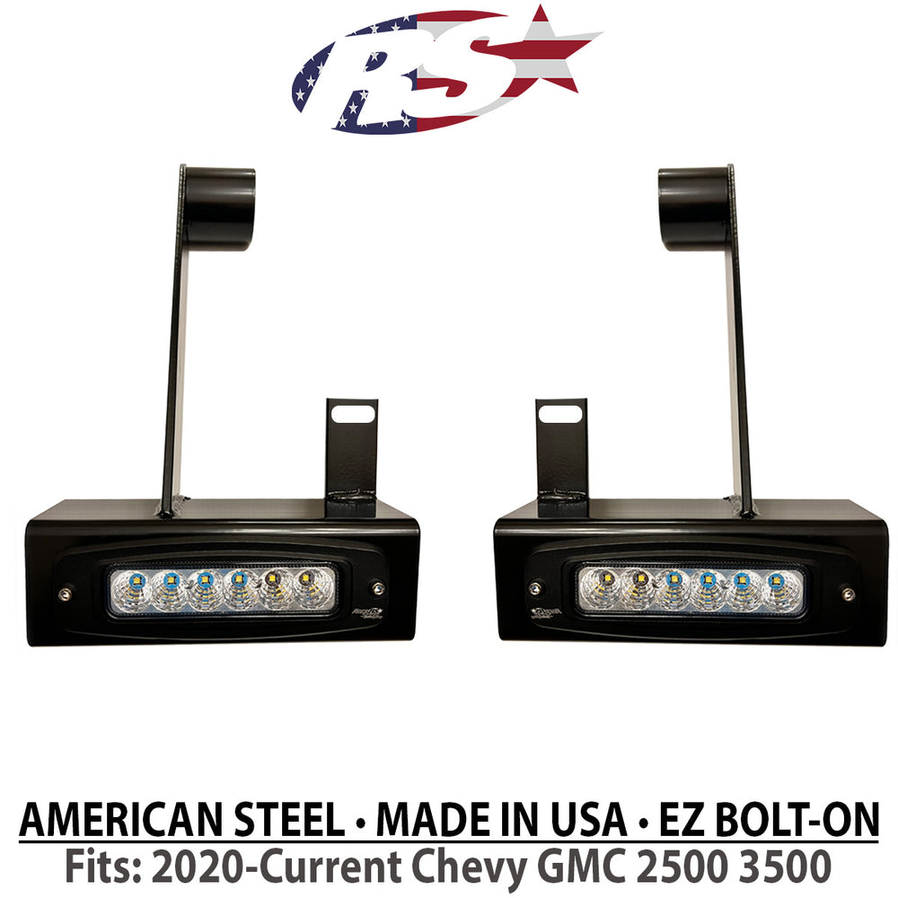 Race Sport 2020-Current Chevy GMC 2500 3500 Hitch Bar Reverse 7in LED Flood Lighting Heavy Duty Bolt-On Street Series Kit and Dual End Light Cap