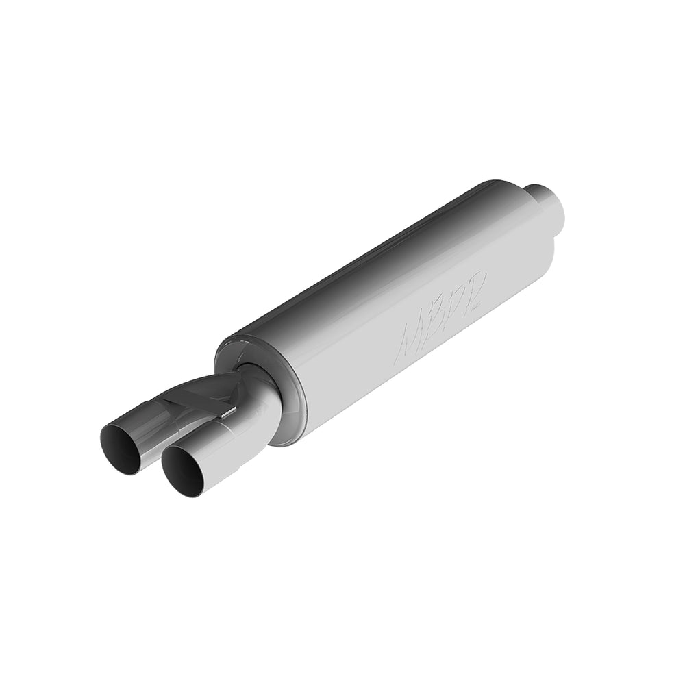 MBRP 3in. ID inlet/dual 2.5in. ID outlet. 30.5in. Chambered Muffler. AL