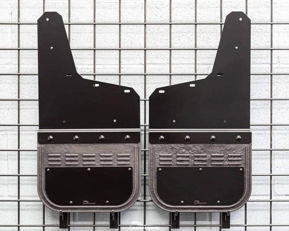 Air Hawk Carbon Black Custom Fit Rear Mud Flaps - 20-26 Sierra HD with Small OEM Splashguard