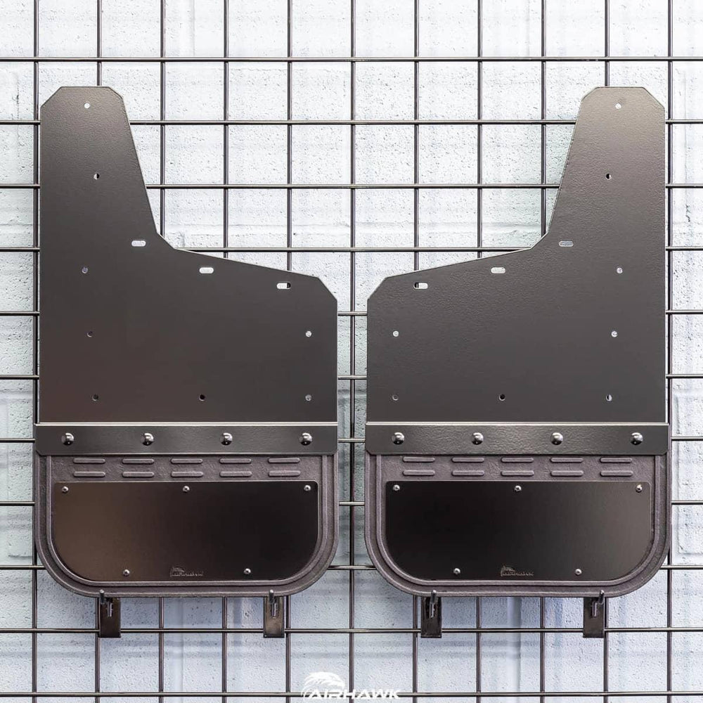 Air Hawk Carbon Black Custom Fit Rear Mud Flaps - 20-26 Sierra HD with Large OEM Splashguard