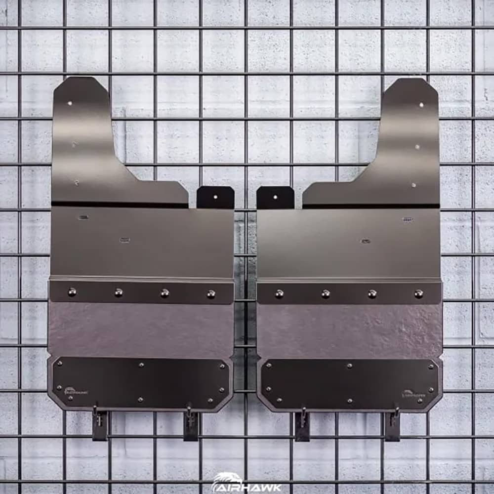 Air Hawk Carbon Black Custom Fit Front Mud Flaps with Stainless Bottom Plates - 15-25 F150 Without Flares